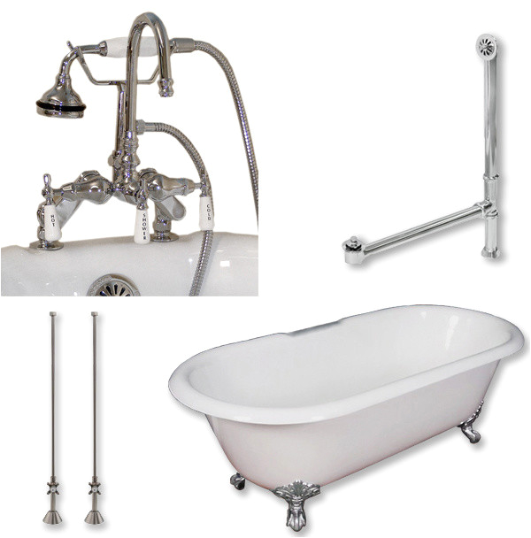 cast iron double clawfoot tub 60 telephone faucet polished chrome package traditional bathtubs