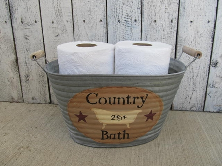 Primitive Country Bath with Claw Foot Bathtub Hand Painted Galvanized Oval Tub p 3261