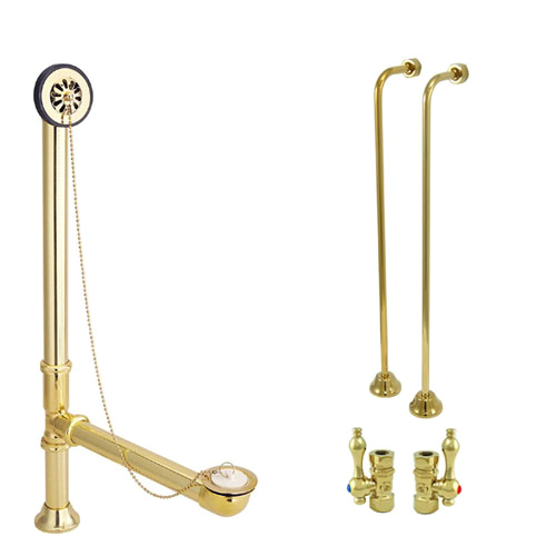 brass clawfoot tub hardware kit drain single offset supply lines lever stops
