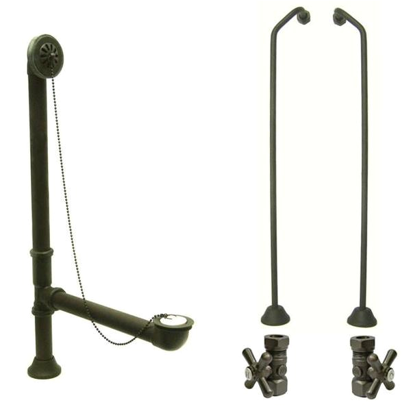 bronze clawfoot tub hardware kit drain double offset supply lines cross stops