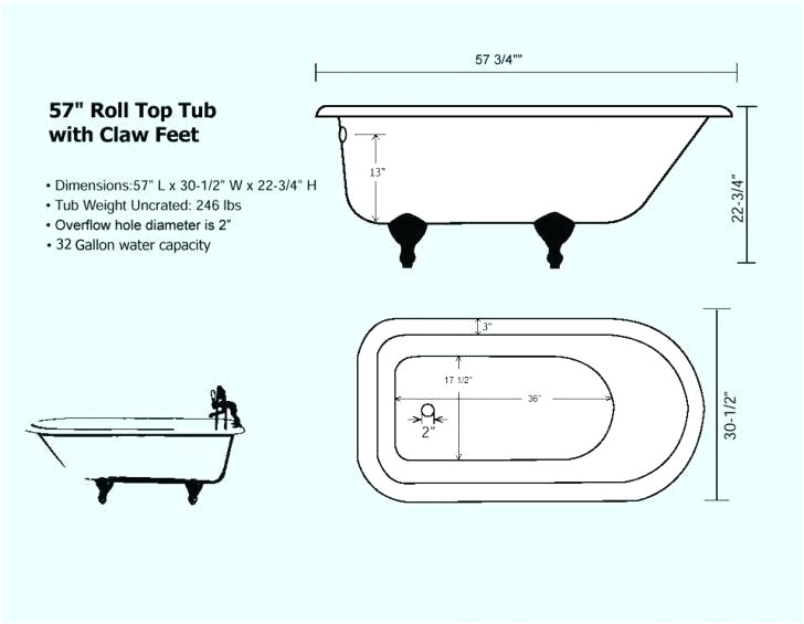 clawfoot tub sizes