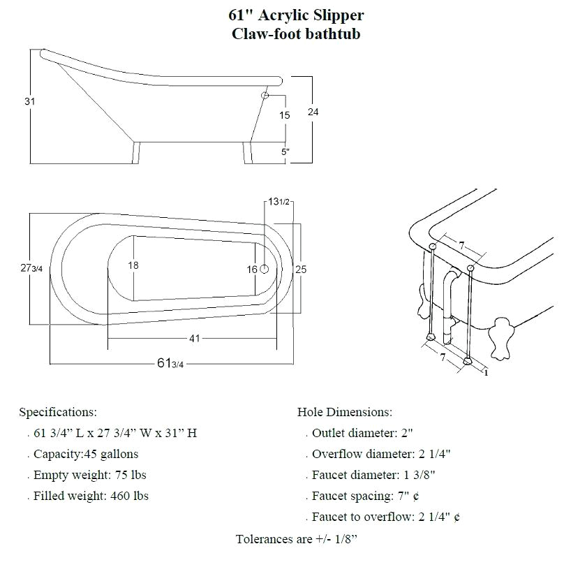 clawfoot tub dimensions