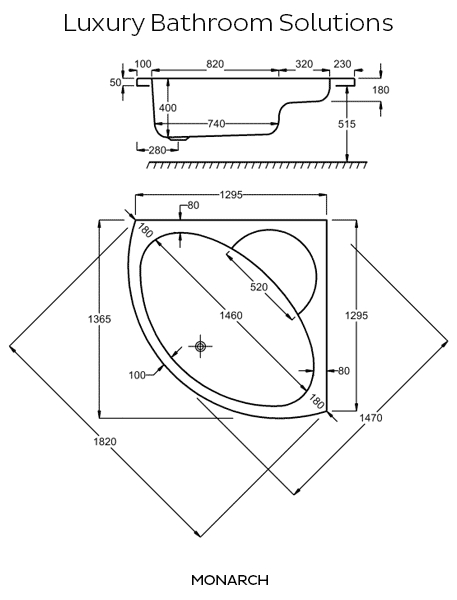 monarch carron 1300 acrylic corner bath