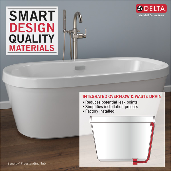 Delta Synergy Acrylic Freestanding Bathtub 68" X 36" Freestanding Tub with Integrated Waste and