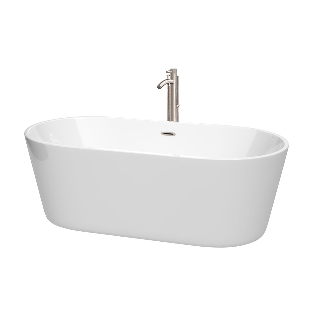 67 inch carissa freestanding bathtub in white with drain and overflow trim