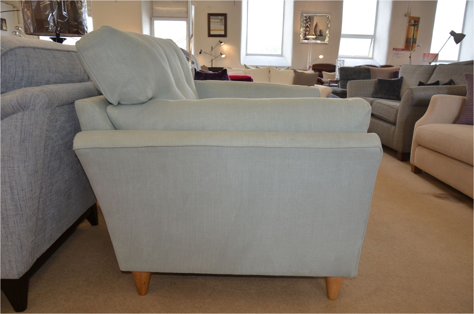 slouch accent armchair in duck egg blue fabric
