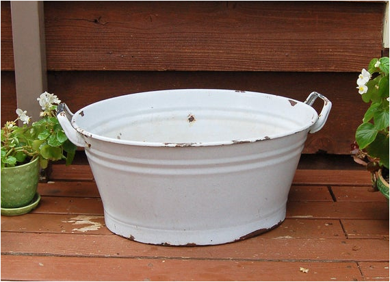 large white enamel tub basin enamelware