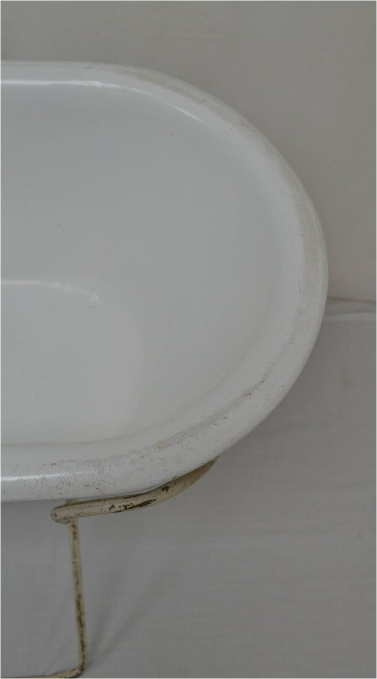 Enamelware Baby Bathtub Vintage Porcelain Enamel Baby Bath On Stand at 1stdibs