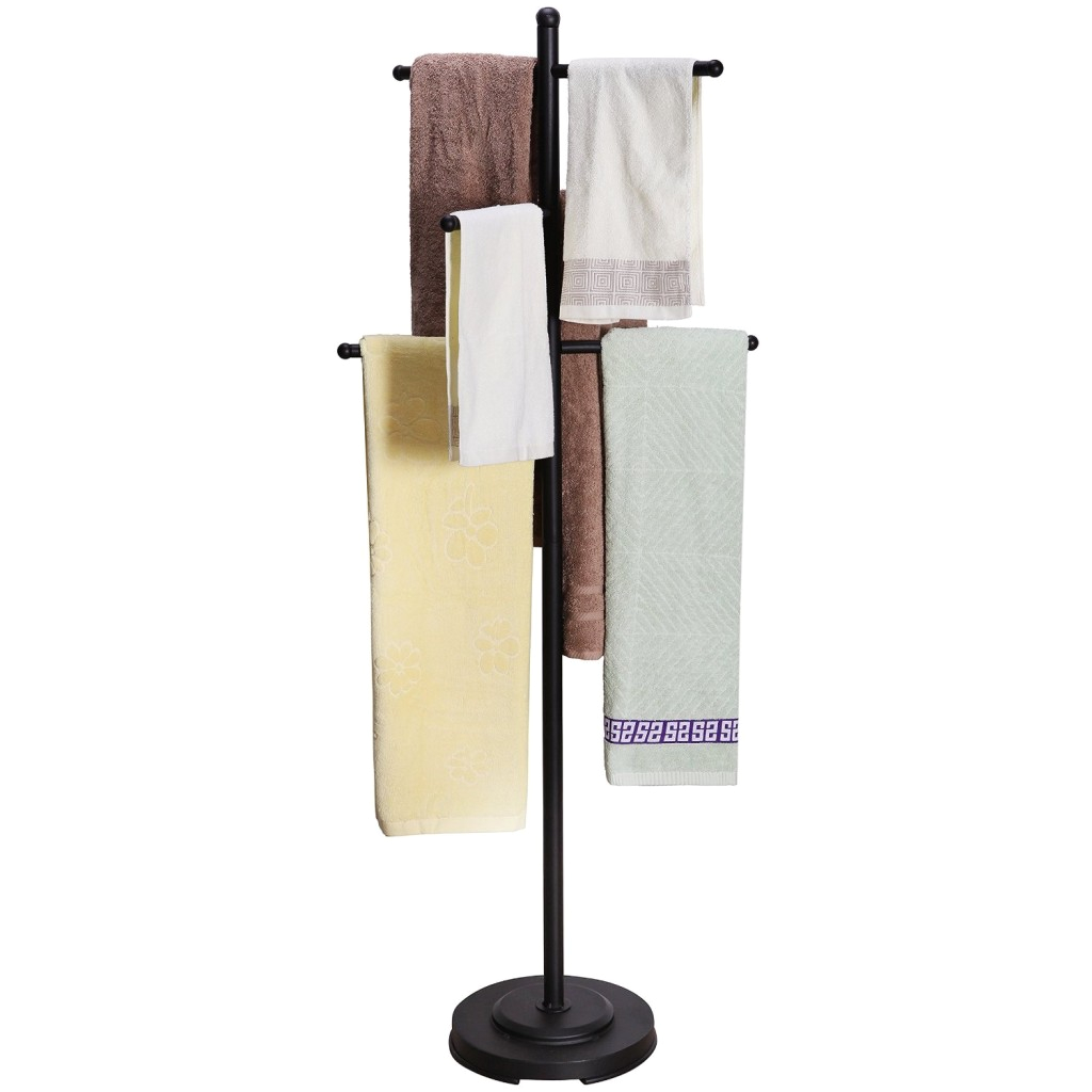 inspiring bathroom storage design ideas with free standing towel rack