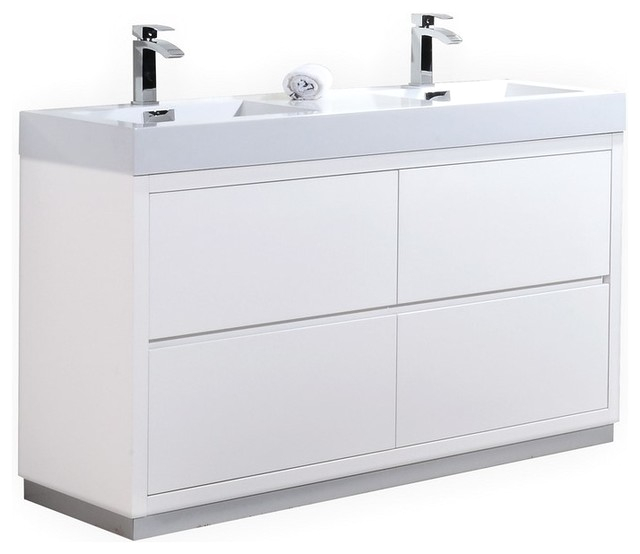 Bliss Double Sink Freestanding Modern Bathroom Vanity High Gloss White 60 modern bathroom vanities and sink consoles