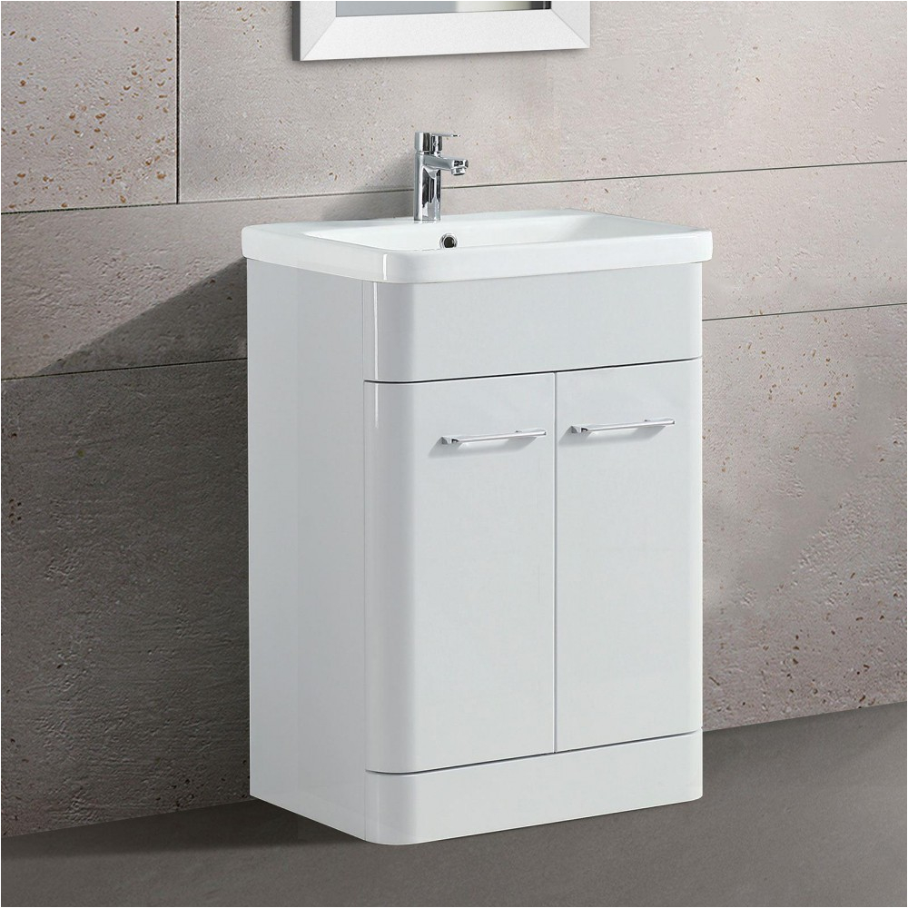 lex freestanding bathroom vanity unit ceramic basin cabinet gloss white 600mm