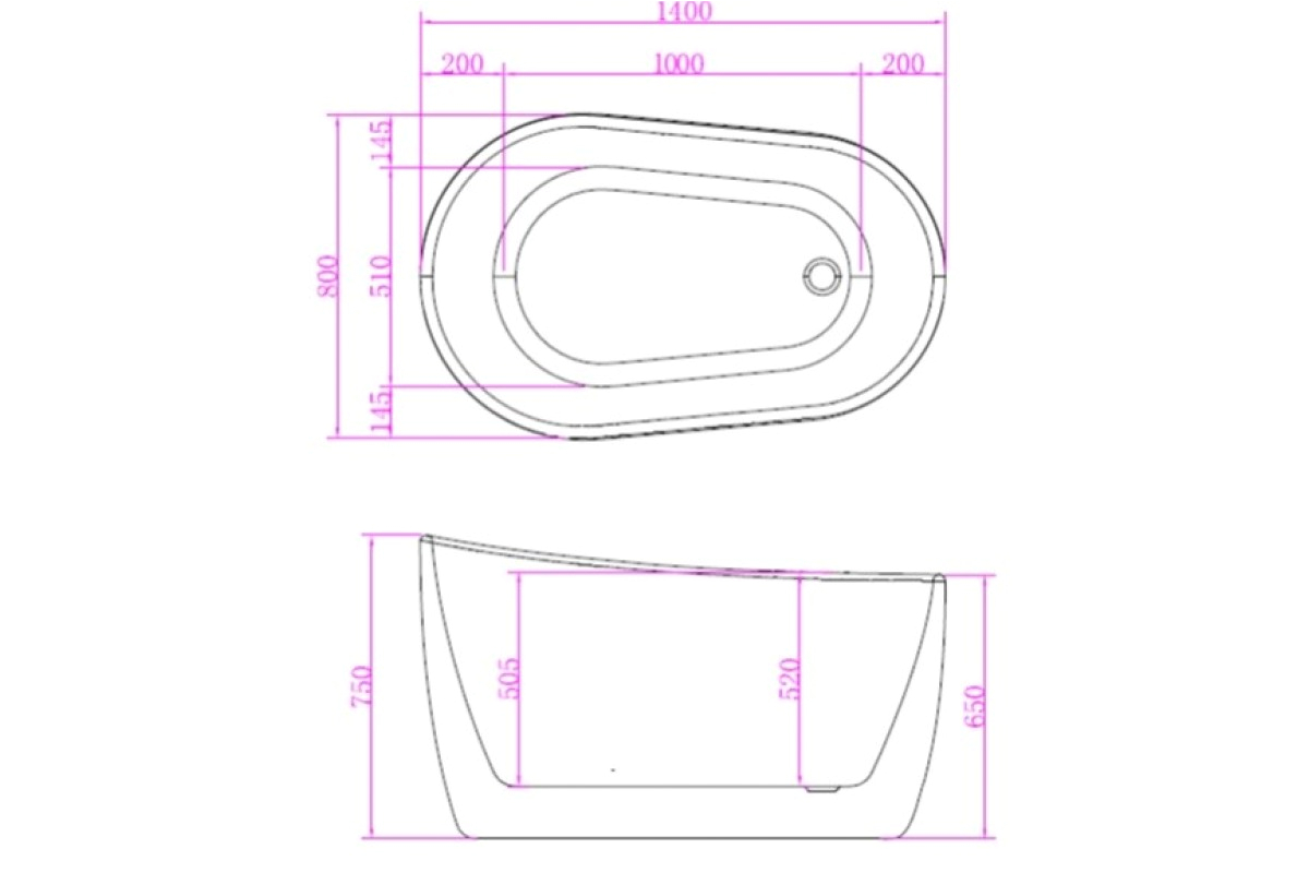 Unique 1400MM Otter Thin Edge Bathroom Oval Freestanding Acrylic BathTub