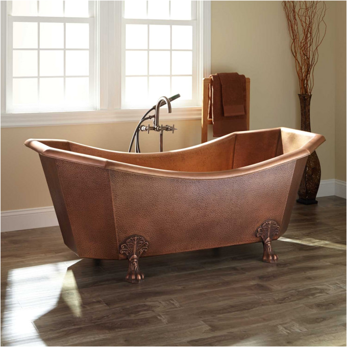 mariel double slipper copper tub with hexagon ends on claw feet