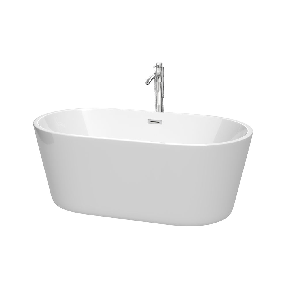 60 inch carissa freestanding bathtub in white with drain and overflow trim