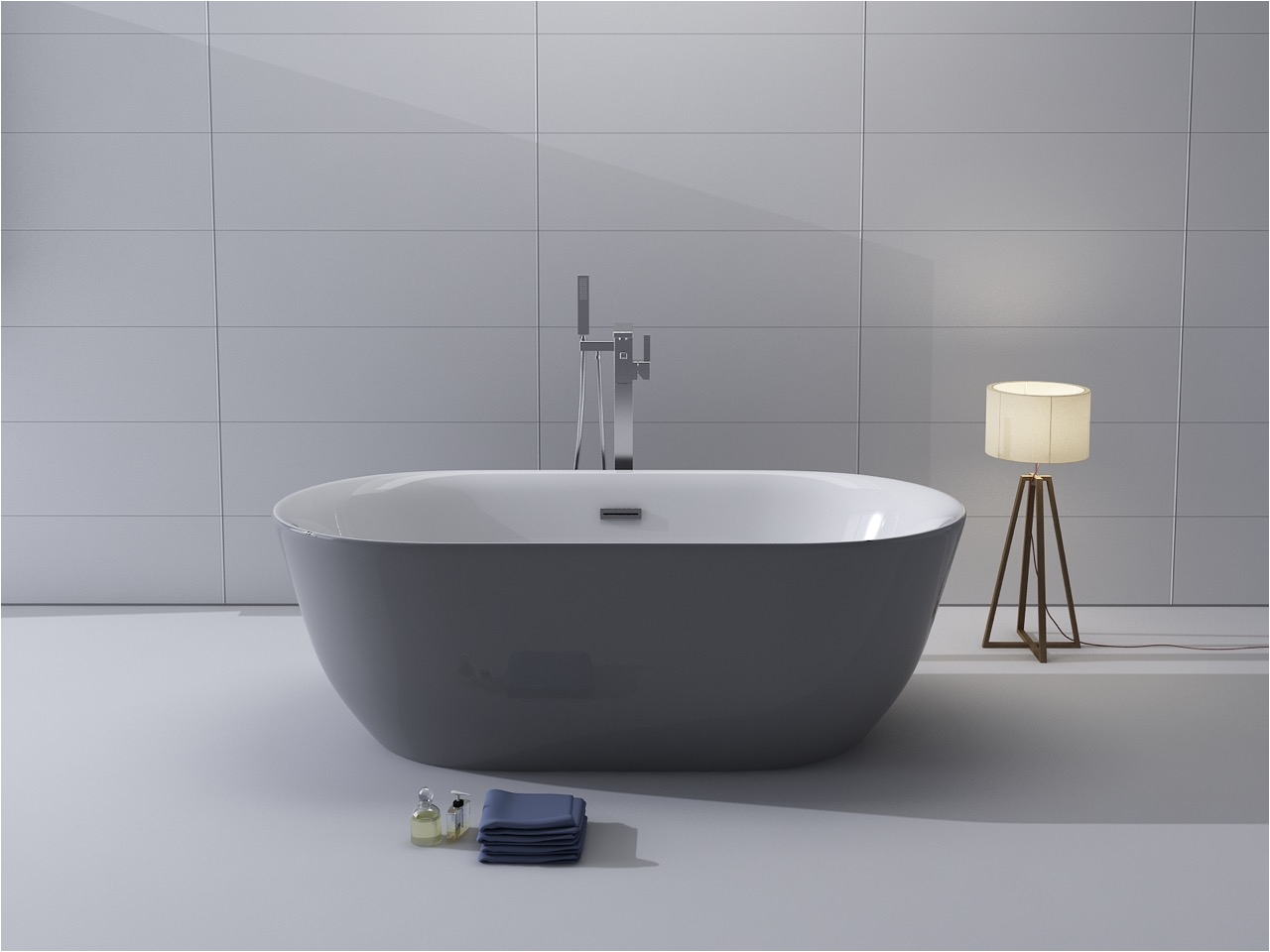 kokss freestanding modern seamless acrylic bathtub lamone gray