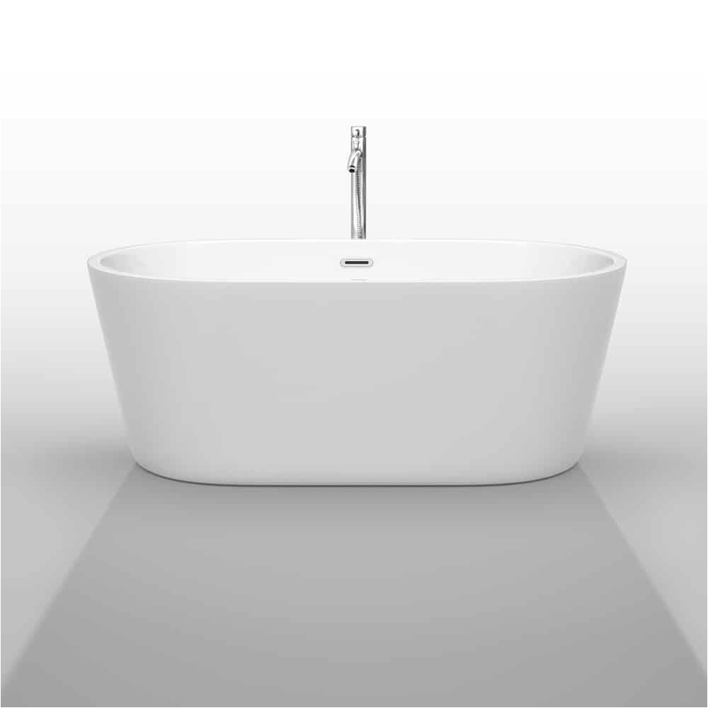 carissa 60 white freestanding bathtub floor mounted faucet drain and overflow trim in polished chrome