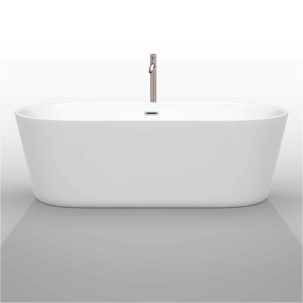 carissa 71 white freestanding bathtub floor mounted faucet drain and overflow trim brushed nickel