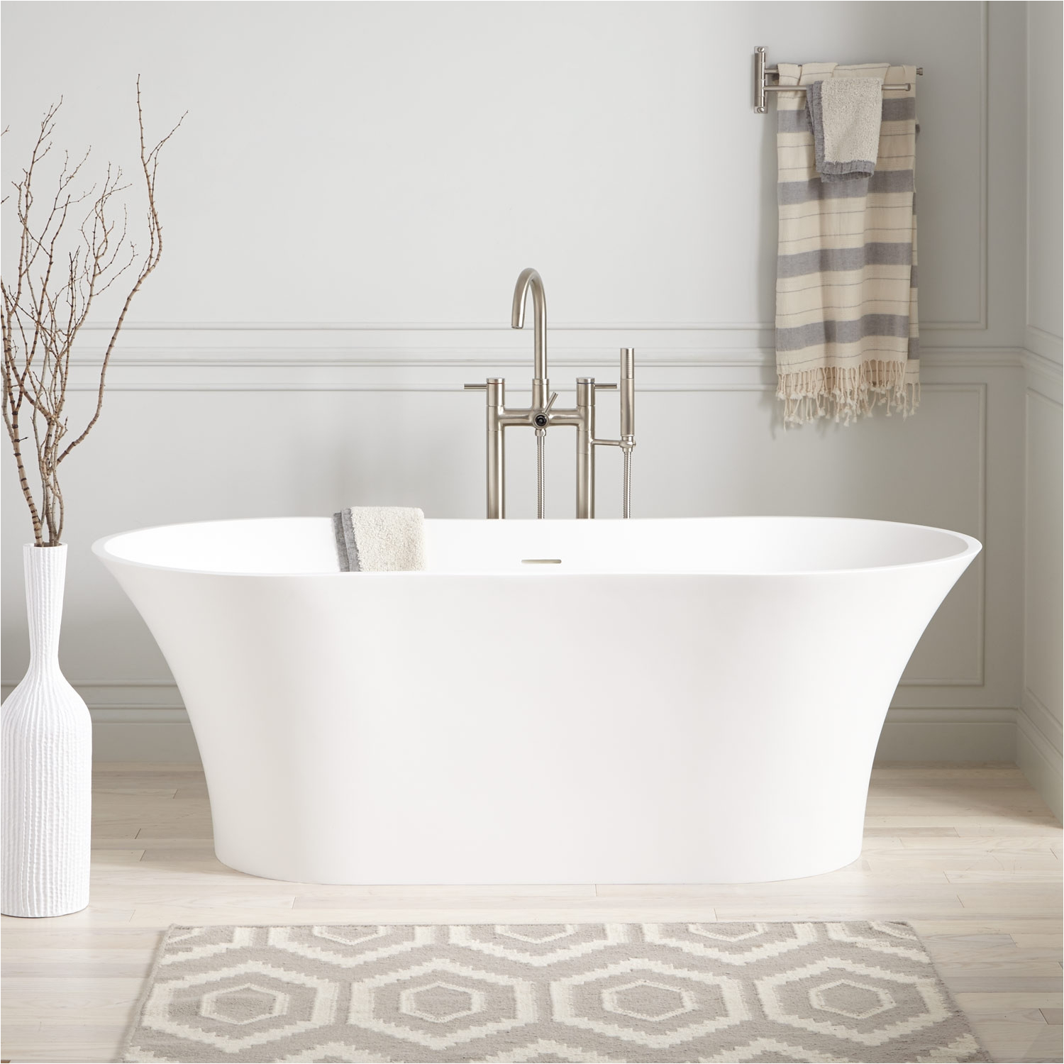 64 neva freestanding resin tub with overflow includes drain white matte finish