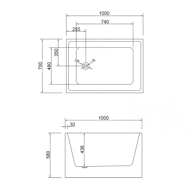 1176 1000mm free standing square bathtub