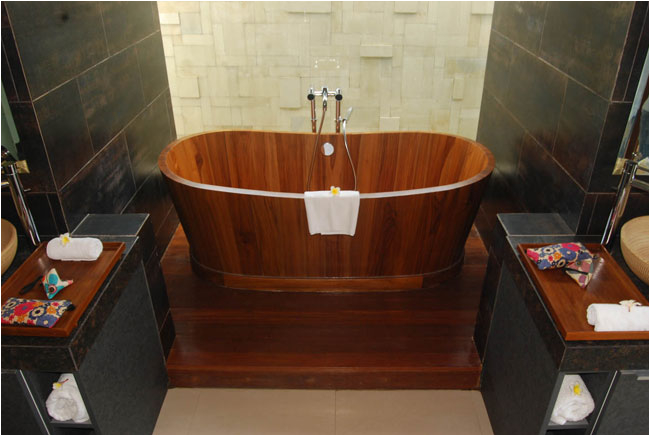 wooden bathtub
