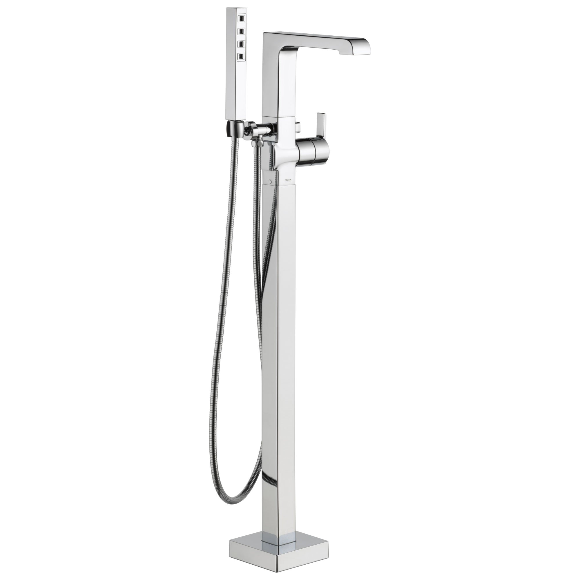 delta ara collection chrome floor mount freestanding contemporary tub filler faucet with hand shower trim kit only requires rough in valve dt4767fl