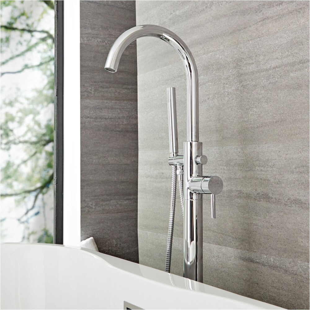 quest chrome freestanding tub faucet with hand shower