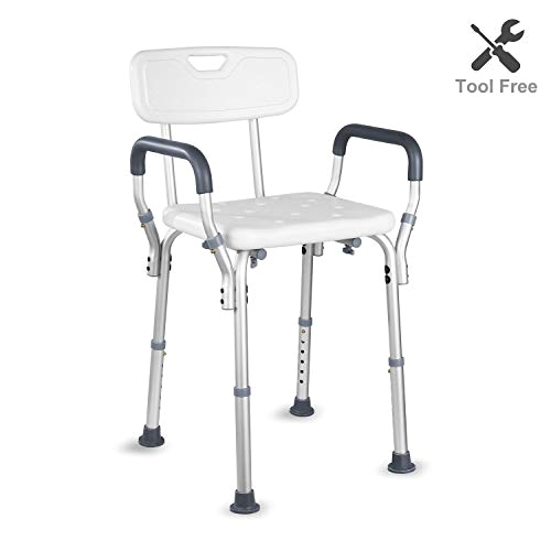 hairby shower chair with arms back adjustable medical bath seat handles for handicap disabled seniors and elderly with non slip tub