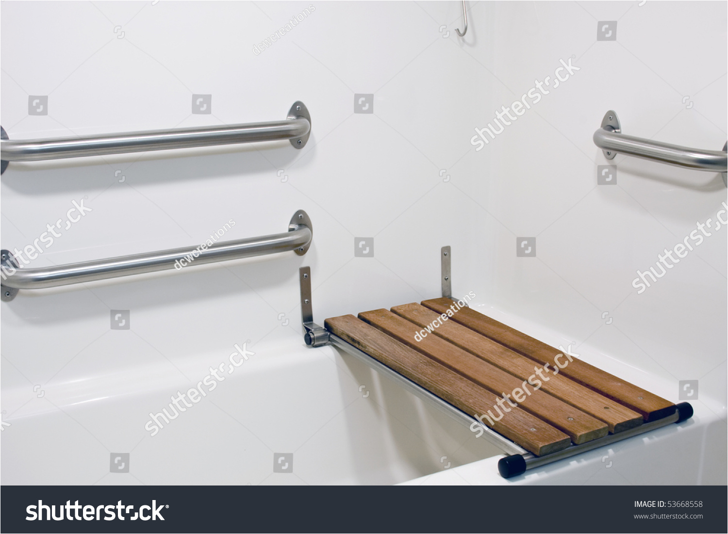 stock photo wooden bench seat on a handicap bathtub for the disabled