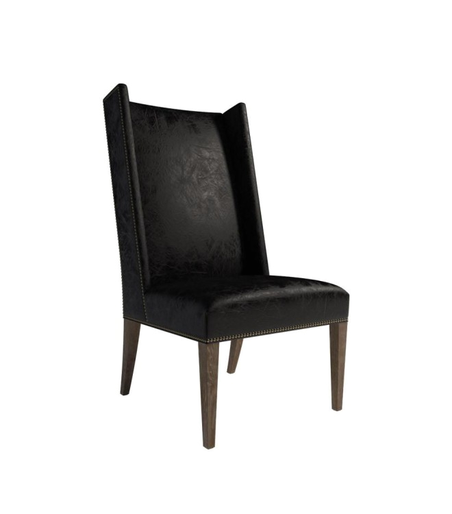 Dark Slate Leather High Back Accent Chair Ash Finish Oak Legs