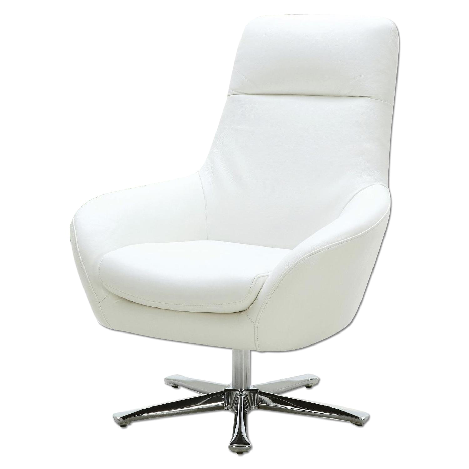 modern style swivel accent chair in white premium full leather w high back design star shaped chrome base
