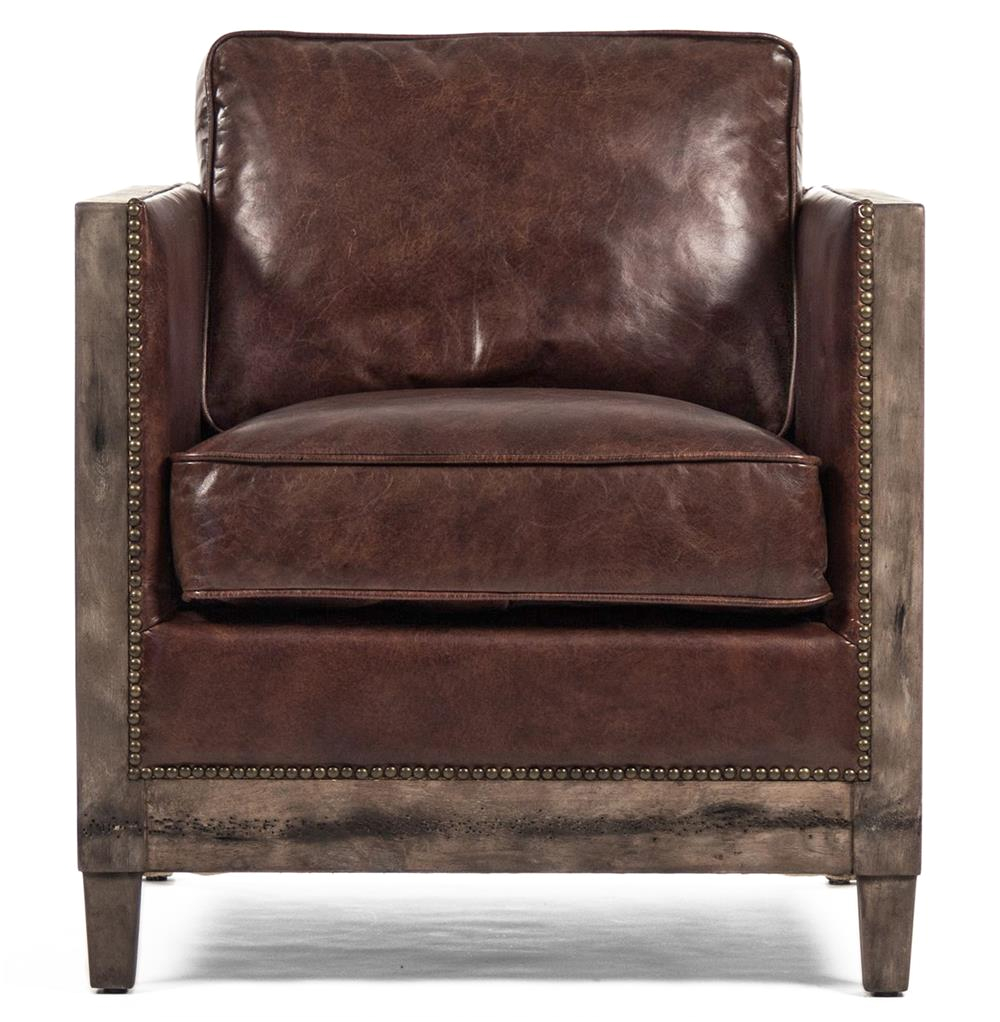 9787 Beck Industrial Rustic Lodge Masculine Square Frame Brown Leather Club Chair