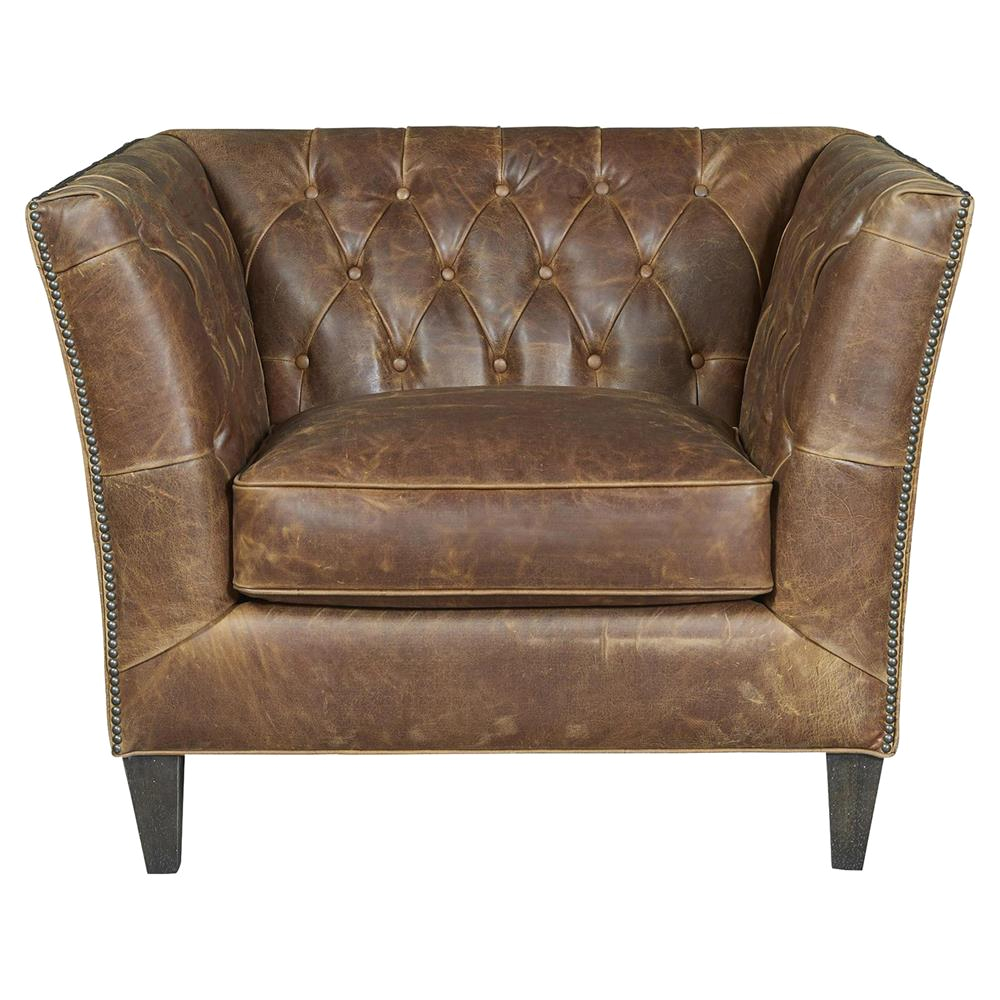 Denver Industrial Brown Leather Tufted Nailhead Trim Accent Chair