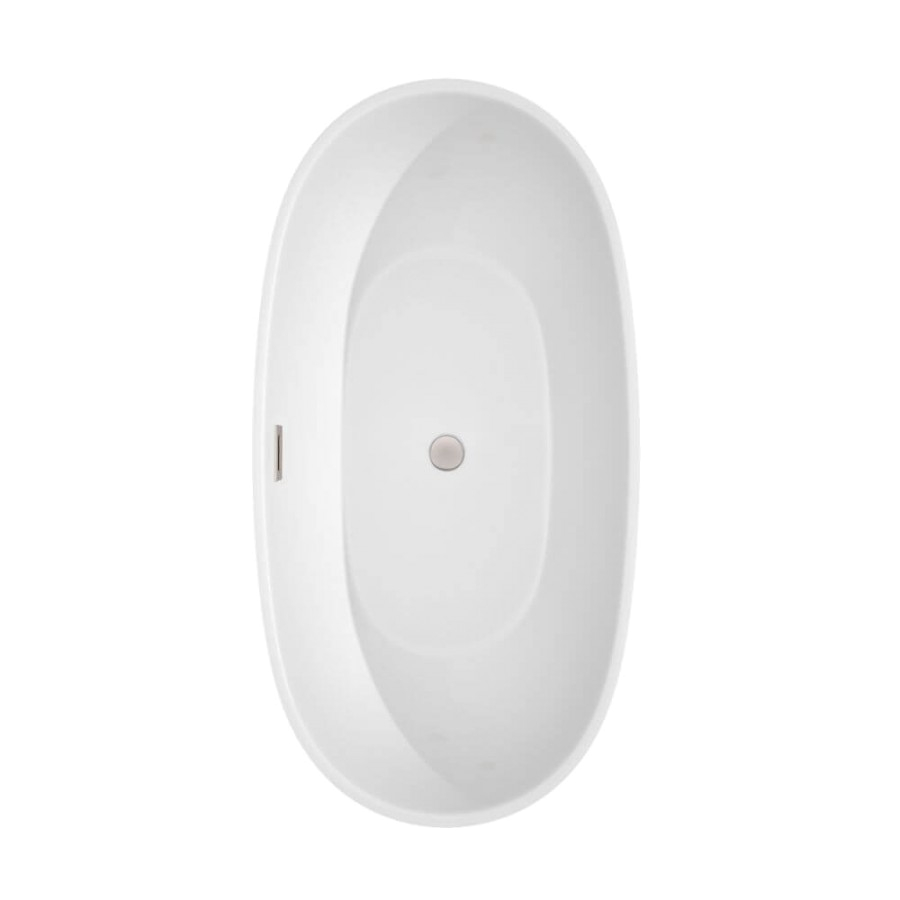 wyndham collection wcbtk bntrim juno 63 inch freestanding bath tub in white with brushed nickel drain and overflow trim