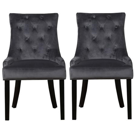 kaylee charcoal pair of velvet dining chairs with black legs kle003