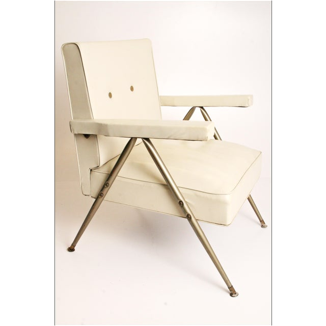mid century modern white vinyl accent chair
