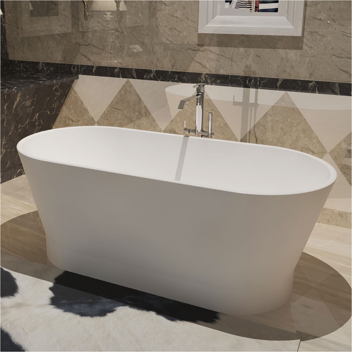 59 in oval man made stone freestanding bathtub matte white dk ha8609