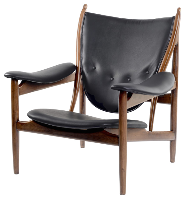 Carl Mid Century Modern Arm Chair Black Leather and Walnut midcentury armchairs and accent chairs