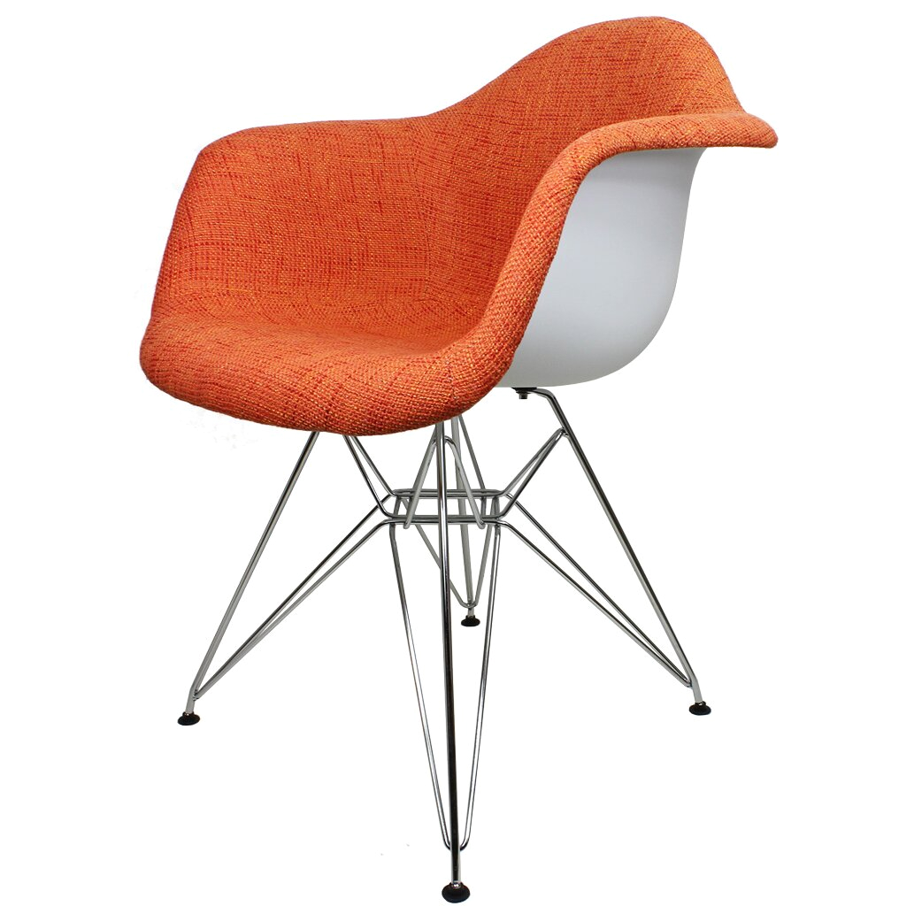 Orange Woven Fabric Mid Century Modern Accent Arm Chair DAW FAB SL ORA EMDE1241
