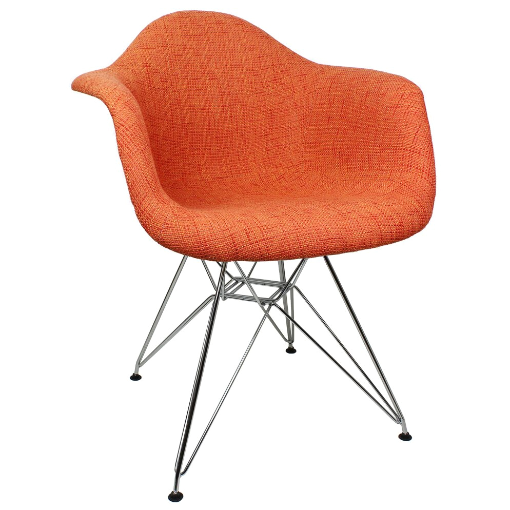 Orange Woven Fabric Mid Century Modern Accent Arm Chair DAW FAB SL ORA EMDE1241