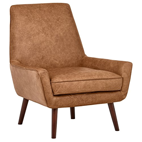 rivet jamie mid century leather low arm accent chair 31 w cognac