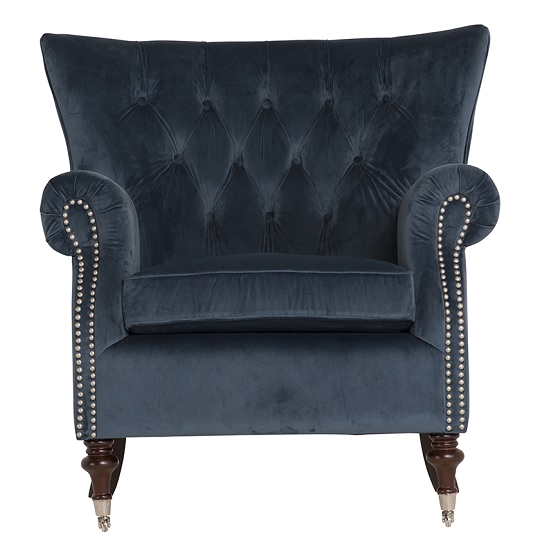 elmore modern accent chair in blue velvet midnight p