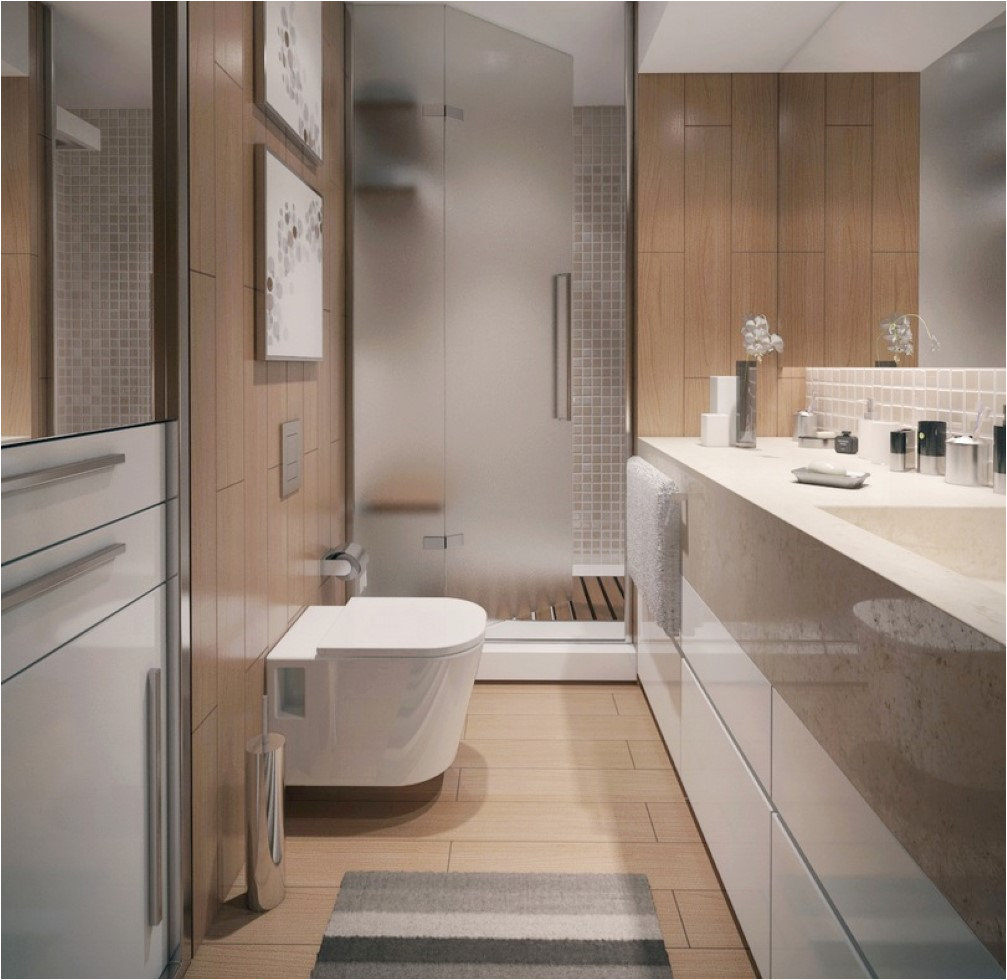 modern minimalist apartment bathroom interior design with free standing bathtub