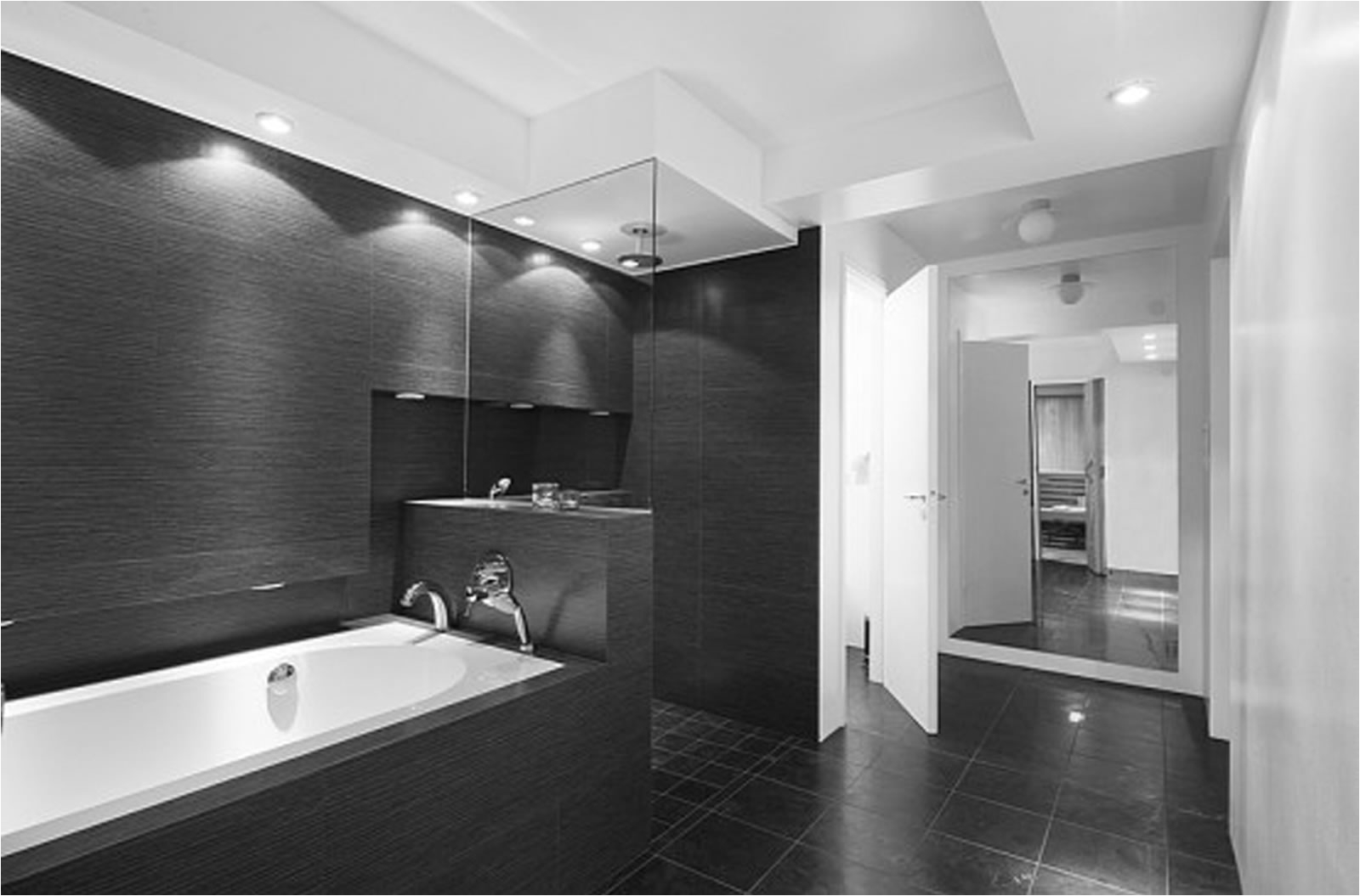 Modern Black Bathtubs Trending Ideas for Black and White Bathroom Tiles