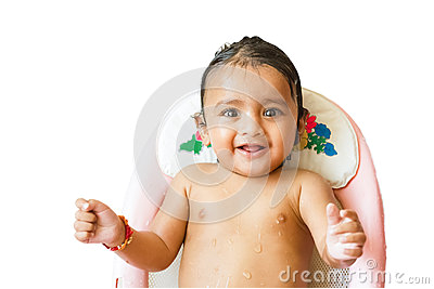 Newborn Baby Bathtub India Cute Indian Baby Boy Bathing Stock Image