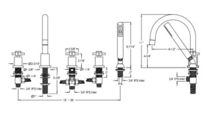 reims deck mounted 5 piece bathtub faucet