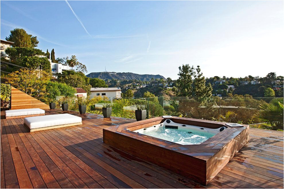los angeles hot tub decks deck contemporary with sunken spa fire pit accessories glass railing