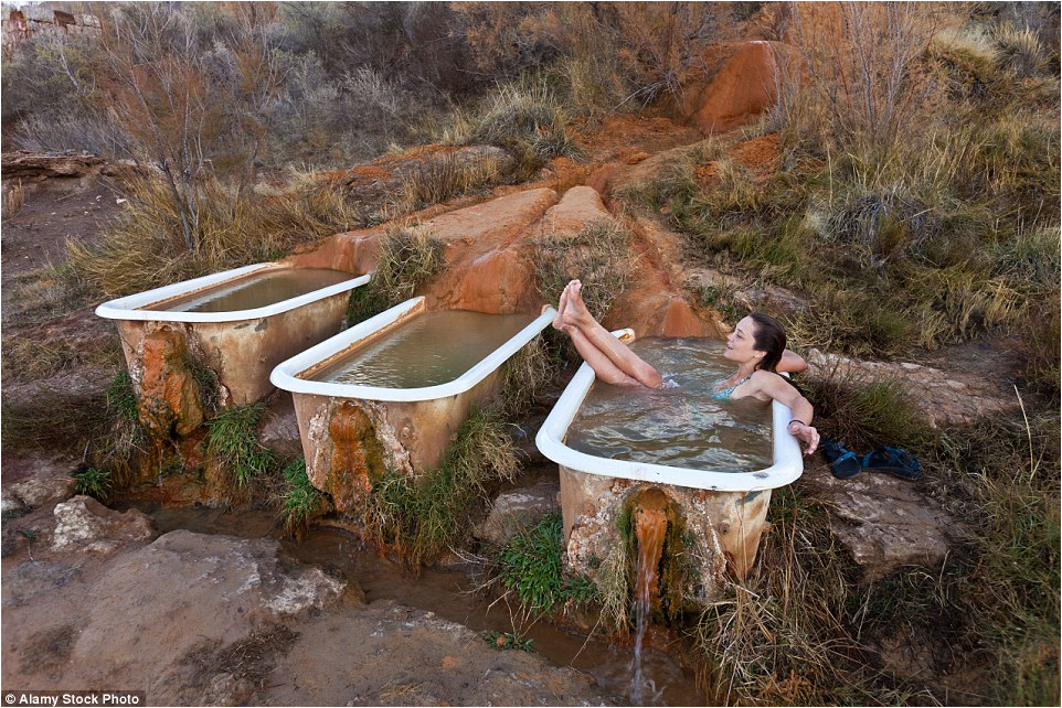 Would dip bathtub Natural hot springs converted tourists enjoy soak watching sunset Utah desert