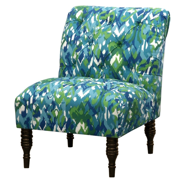 Overstock Blue Accent Chair Shop Blue Green Ikat Tufted Accent Chair Free Shipping