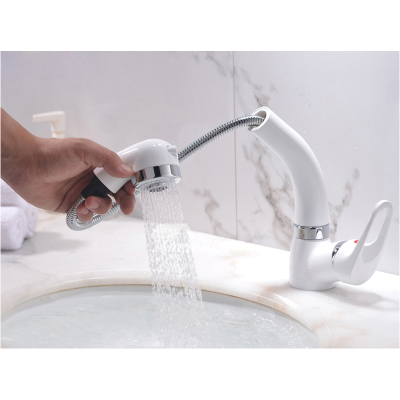 white bathroom faucets black brass pull out spray painting modern p hois 5988
