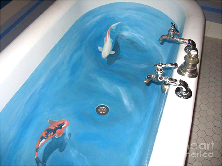 Painting the Bathtub Koi Fish Bath Tub Painting by Kathryn Donatelli